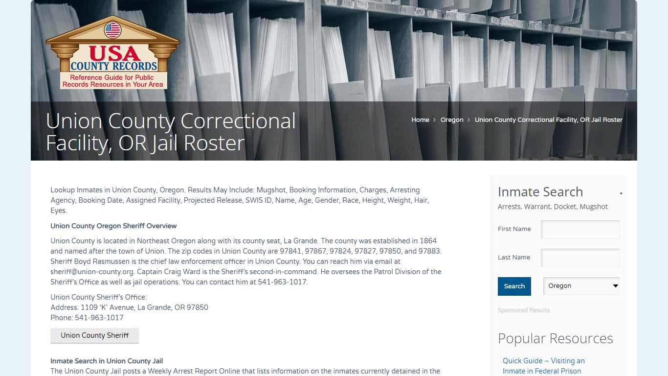 Union County Correctional Facility, OR Jail Roster | Name Search