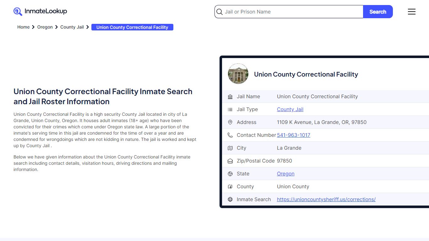 Union County Correctional Facility Inmate Search - La Grande Oregon ...